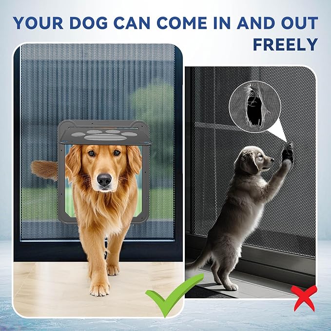 PETLESO Dog Door for Screen Doors, Large Dog Opening for Sliding Doors, Inner Flap 12"×14" Lockable Magnetic with Automatic Close, Sturdy ABS Pet Doorway for Small to Large Dogs (Black)