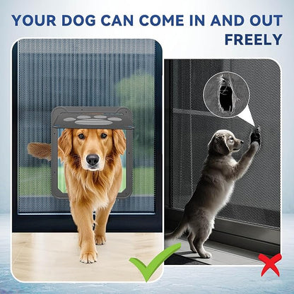 PETLESO Dog Door for Screen Doors, Large Dog Opening for Sliding Doors, Inner Flap 12"×14" Lockable Magnetic with Automatic Close, Sturdy ABS Pet Doorway for Small to Large Dogs (Black)