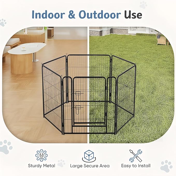 DUMOS Dog Playpen Indoor, Metal 24 Inch 6 Panels Foldable Pet Fence with Door, Outdoor Small Medium Large Dog Puppy Portable Exercise Play Pen for RV Camping, Trips, Play Yard