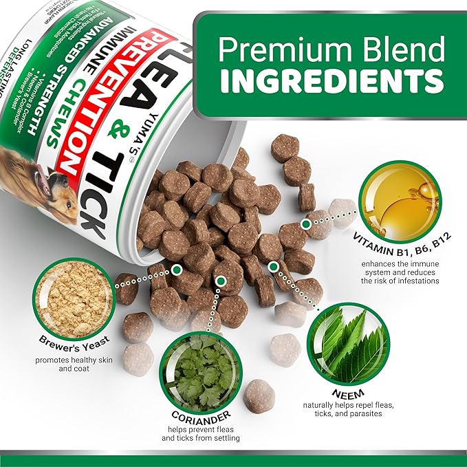 Flea and Tick Prevention for Dogs Chewables - 170 Treats - Natural Dog Flea and Tick Treatment Chewable Supplement - Oral Pills - All Breeds & Ages - Soft Chews - Made in USA - Chicken Flavor