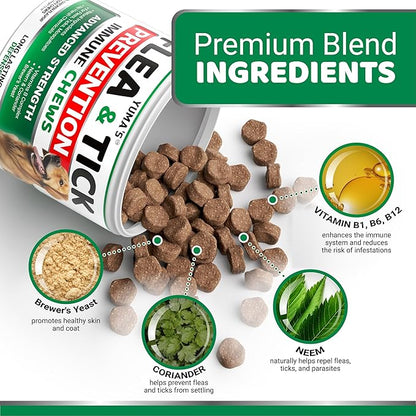 Flea and Tick Prevention for Dogs Chewables - 170 Treats - Natural Dog Flea and Tick Treatment Chewable Supplement - Oral Pills - All Breeds & Ages - Soft Chews - Made in USA - Chicken Flavor
