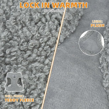 KOOLTAIL Plush Small Dog Harness and Leash Set, Warm Fleece No Pull Puppy Vest for Winter, Lightweight Reflective Step in Pet Harness for Medium Sized Dogs Boy Girl Outdoor Walking Cute Soft, Gray S