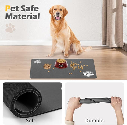 Pet Feeding Mat-Absorbent Dog Mat for Food and Water Bowl-Accessories Pet Supplies- Bowl for Messy Drinkers-No Stains Quick Dry Dog Water Dispenser Mat (12"x19", Dark Grey)