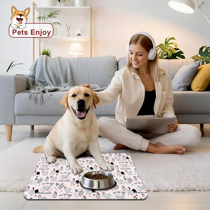Dog Food Mats for Floors Waterproof Mat for Cat Food and Water Bowls - Absorbent Quick Dry Non Slip Mat for Pet Feeding