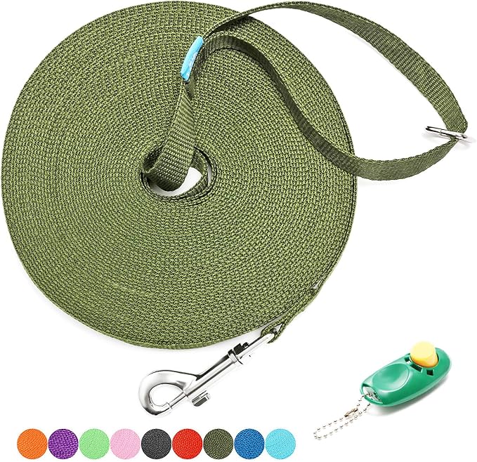 BAAPET 15/20/30/50/100 ft Long Dog Training Leash with Clickers for Small, Medium and Large Dogs or Cats (100 Feet, DarkGreen)