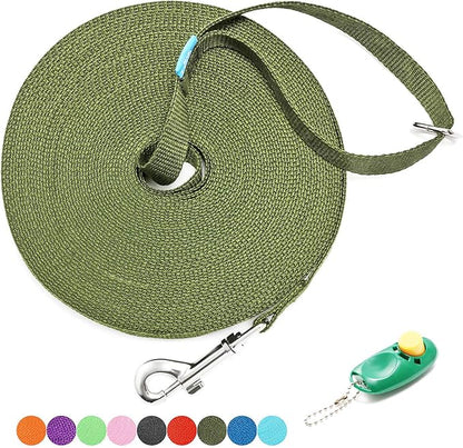 BAAPET 15/20/30/50/100 ft Long Dog Training Leash with Clickers for Small, Medium and Large Dogs or Cats (100 Feet, DarkGreen)