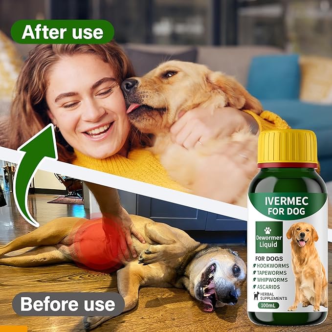lvermect Dewormer Liquid for Dogs, Broad Spectrum for All Wormer, Digestive Cleanser Treatment, Hookworms, Lung Worms, Pin Worms, Round Worms