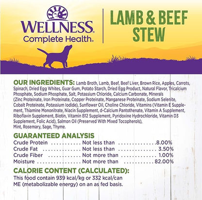 Wellness Complete Health Stew Adult Canned Wet Dog Food, Grain Free, Natural, Lamb and Beef Recipe, 12.5 oz, Pack of 12 Cans