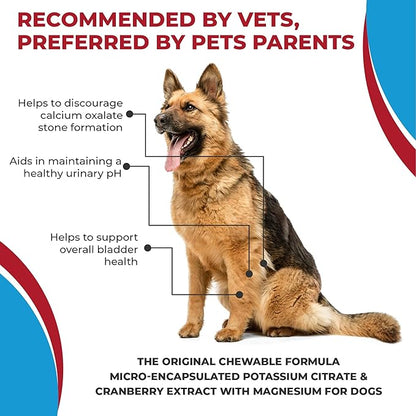 Potassium Citrate Plus Cranberry with Magnesium Supplement for Dogs (60 Tablets) - Urinary Tract Support - Helps Deter Formation of Calcium Oxalate Stones-Deters Bladder & Kidney Stones(Made in U.S.A)