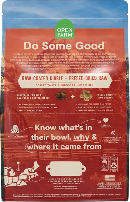 Open Farm, RawMix Ancient Grains Dry Dog Food, Protein-Packed Kibble Coated in Bone Broth with Freeze Dried Raw Chunks, Lamb Venison Bison, Great Plains Recipe, 3.5lb Bag