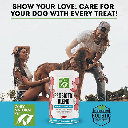 Only Natural Pet Probiotic Dog and Cat Supplement - Digestive & Gut Health Enzyme Formula, Puppy & Canine Digestive Chews, Best for Stomach Relief & Gas Aid - Soft Chews, 120 Count.