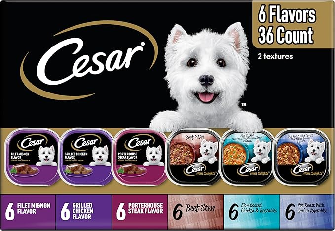 Cesar Home Delights & Classic Loaf in Sauce Adult Wet Dog Food, Variety Pack, Wet Food for Dogs, 3.5 oz Tray, 36 Count