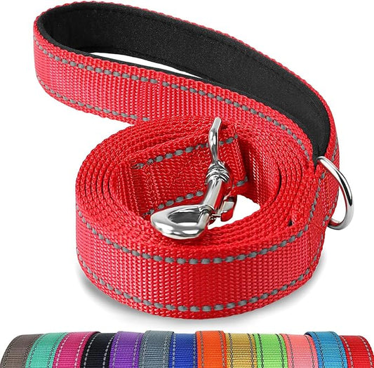 Joytale Dog Leash, 6 FT Double-Sided Reflective, Padded Handle Nylon Heavy Duty Leashes for Small Dogs Walking, Red
