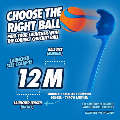 Chuckit! Dog Ball Launcher 12M Sport with 12" Handle Length for Medium 2.5" Dog Balls For Dogs 20-60 lb, Plastic Pet Fetch Ball Thrower, Perfect for Kids, Made in USA, Blue