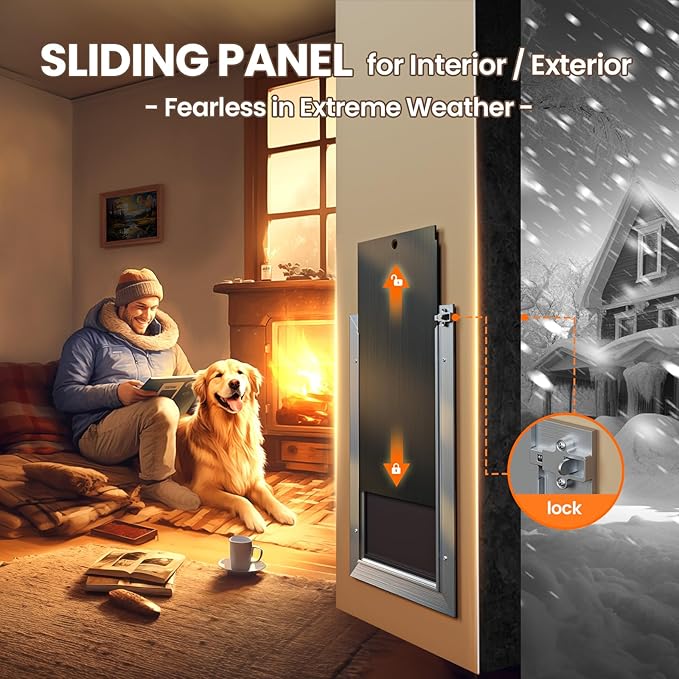 Cat Door for Wall, Small Pet Door, Heavy Duty Doggy Door, All Aluminum Frame, 2 Magnetic Flaps, Energy Efficient, Telescoping Tunnel, Sliding Lock Panel, Easy to Install (Pets Up to 22 LB)