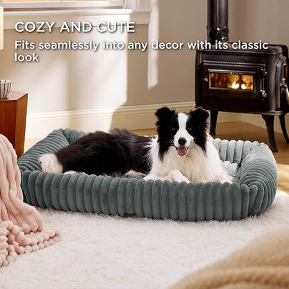 Bedsure ComfyFleece™ Cute Dog Bed for Extra Large Dogs - Washable Furry Puppy Beds, Rectangle Orthopedic XL Pet Beds with Removable Zipper Cover, 43x30x8inches, Warm Grey