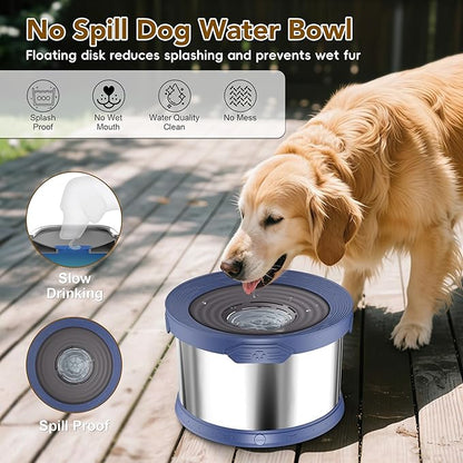 UPSKY Dog Water Bowl No Spill 10L Stainless Steel, 2.6 Gallon Large Capacity Spill-Proof Dog Bowls, Non-Slip Slow Drinking Anti-Splash Bowl for Large Messy Drinkers, No Mess Indoor/Outdoor Use, Blue