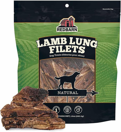Redbarn Lamb Lung Filets - Oven Roasted Jerky-Style Dog Treats, Flavorful, Tasty & Highly Palatable Chews, Single Ingredient Protein – 10 oz, 1 Bag