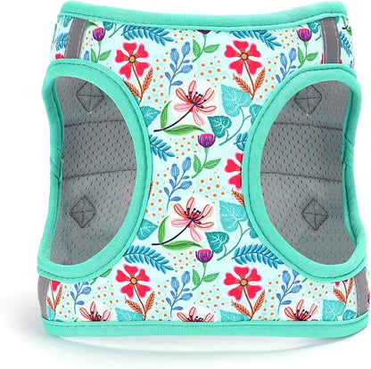 Moonpet Step in Dog Harness Leash Set- All Weather Reflective No-Pull Floral Pattern Padded Mesh Vest Harness for Cats Puppy Extra-Small Small Medium Large Dogs - Verdure Flower - XL