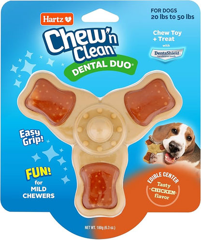 Hartz Chew ‘n Clean Chew Toy and Treat in One Chicken Flavored Tri-Point Dog Toy, Medium