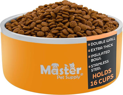 Master Pet Supply Stainless Steel Dog Bowls - 128 oz, Heavy Duty - Mango Tango, Double Wall Extra-Thick Insulated, Non-Slip Pet Water Bowl for Dogs, Cats & Pets, Anti Rust Metal, Dish Washer Safe