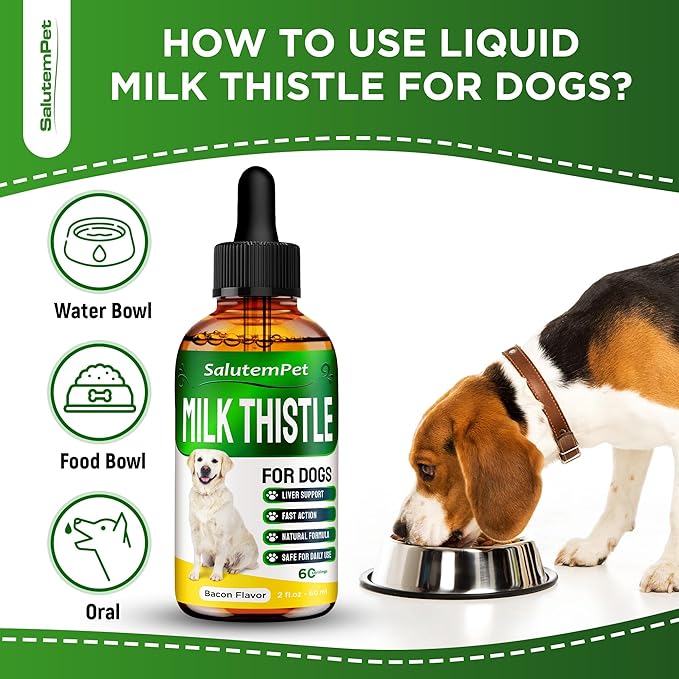 Milk Thistle for Dogs | Dog Liver Supplement for All Ages and Breeds | Here is Only Herbal Composition | + Attractive and Super Yummy Bacon Flavor | 2 Oz