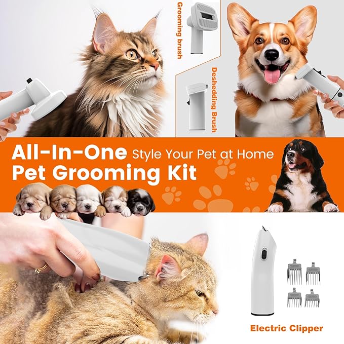 ubrobo Dog Grooming Vacuum, Dog Grooming Kit with Pet Clippers, 12,000Pa Pet Hair Grooming Vacuum for Dogs, Vacuum Brush for Shedding Grooming, Low Noise Home Cleaning Tool in 1, PG10 Black