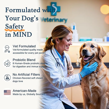 Dog Allergy Chews, Dog Probiotics for Itchy Skin Dog Allergy Relief Bites Skin and Coat Supplement Immune Support with Omega 3 Fish Oil Colostrum for Dog Seasonal Allergies Itchy Skin and Ear 120ct