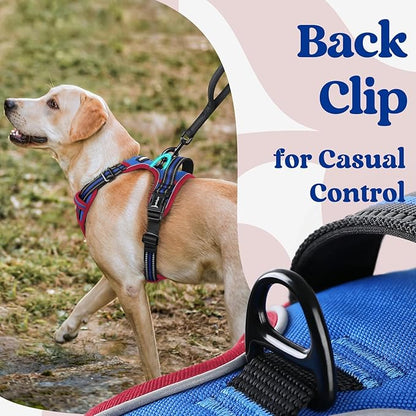 rabbitgoo Dog Harness Medium Sized, No Pull Pet Harness with 3 Buckles, Adjustable Soft Padded Vest with Control Handle, Walking Reflective Pet Vest for Medium Dogs, Royal Blue & Red, M