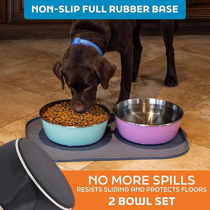 Master Pet Supply Stainless Steel Dog Bowls Set of 2 (64 Oz Each) with Non-Slip Rubber Base - Black Velvet - Basic Dog Food Bowl Water & Food Bowls for Small Medium Large Dogs & Cats, Metal Dish