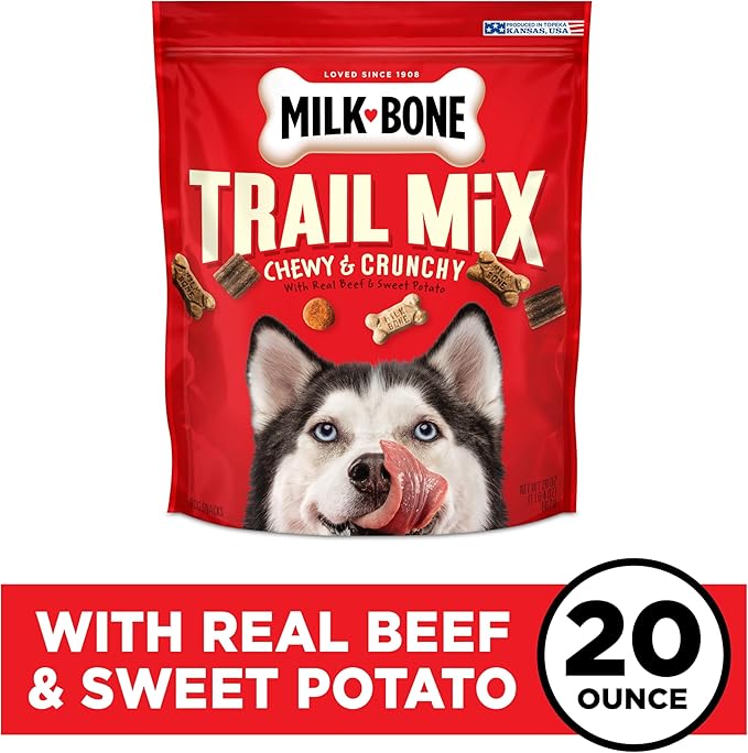 Milk-Bone Trail Mix Chewy & Crunchy Dog Treats, Real Beef & Sweet Potato, 20 Ounce (Pack of 2)