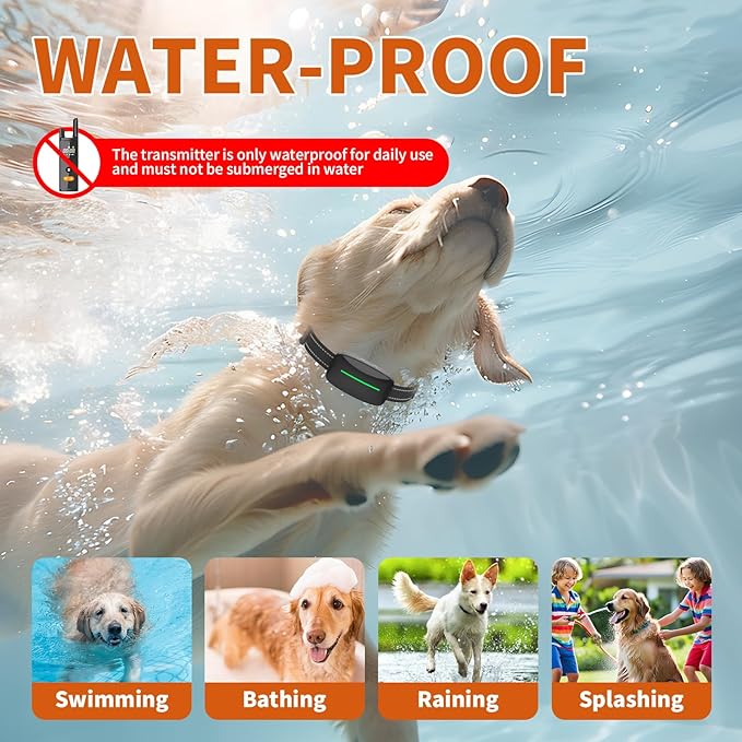 Dog Training Shock Collar 4300FT Dog Bark Collar with Remote IP67 Waterproof 4 Training Modes Beep Vibration Shock Light Mode Magnetic Charger Electric Dogs Collar 8-25 inches Double Shock Iron Black