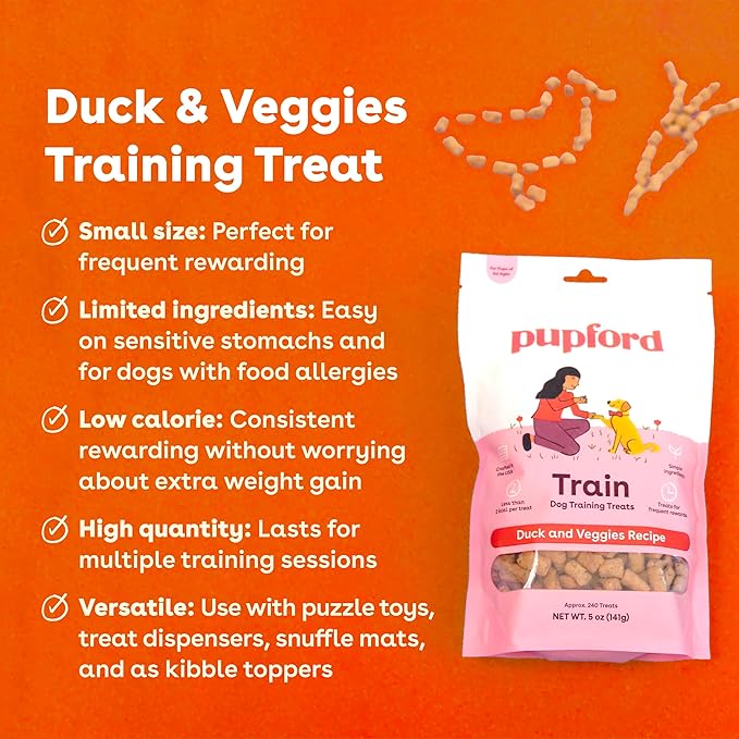 Pupford Freeze Dried Training Treats for Dogs & Puppies, 190+ Four Ingredient Bites (Duck & Veggies, 2.75 oz)