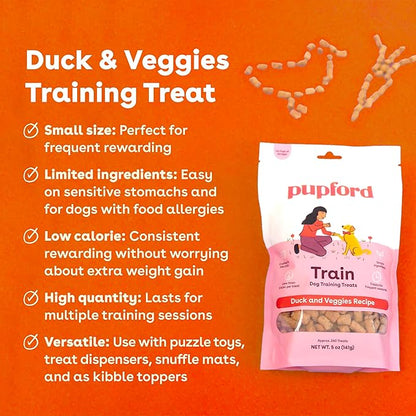 Pupford Freeze Dried Training Treats for Dogs & Puppies, 190+ Four Ingredient Bites (Duck & Veggies, 2.75 oz)