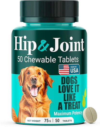 Natureflow Hip & Joint Supplement for Dogs, 300mg Green-Lipped Mussel for Dog Arthritis Pain Relief, Glucosamine, MSM & Chondroitin, Zero Sugar, Large Medium Small Breeds, 50 Chewable Tablets