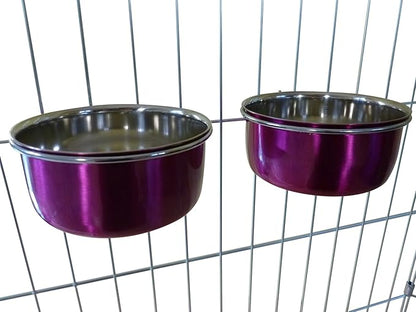 Ellie-Bo Pair of Dog Bowls for Crates/Cages or Pens, Small, 0.6 Litre, Pink