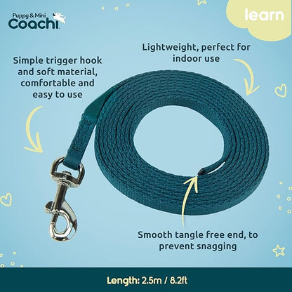 Coachi Puppy & Mini Training Line 2.5m - Toilet Training, Jumping Up, Running Off, Place Avoidance, Chewing, House Manners, Lightweight Indoor House Lead. Suitable for Puppies & Newly Acquired Dogs