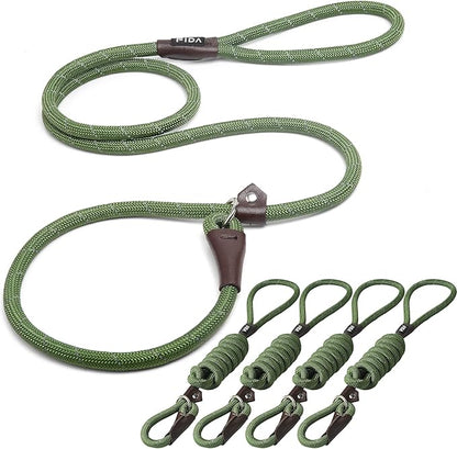 Fida Durable Slip Lead Dog Leash Bulk Pack of 5, Heavy Duty 1/2" x 6 FT Comfortable Strong Rope Slip Lead for Large, Medium & Small Dogs No Pulling Pet Training Leash with Highly Reflective (Green)