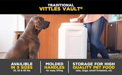 Vittles Vault Traditional Pet Food Storage Container For Dog Kibbles/Bird Seed/Oatmeal/Rice/Flour/Cereal, BPA Free Plastic, Sealed Airtight For Cat Food, Up To 80 lb, Made in USA, With Scoop, Gray