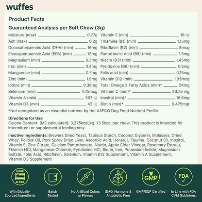 Wuffes 23-in-1 Dog Multivitamin Supplement for Hip & Joint, Skin & Coat and Immune System Support with Omega 3, Iron, Zinc, Vitamin C - Minerals & Vitamins for Senior Dogs and Puppies - 30 Soft Chews