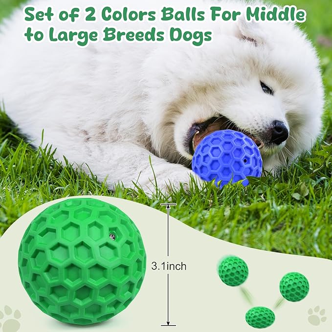 Tough Dog Chew Toys for Aggressive Chewers, Indestructible Dog Balls for Aggressive Chewers, Squeaky Toys for Large Dogs, Squeaky Balls for Dogs, Interactive Funny Heavy Duty Ball