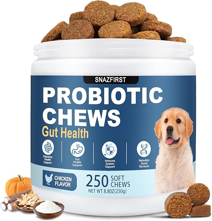 Probiotics for Dogs, Dog Probiotics Chews for Digestive Health & Gut Health, Improve Immune System,Constipation & Diarrhea Relief(Chicken Flavor, 250 Chews)