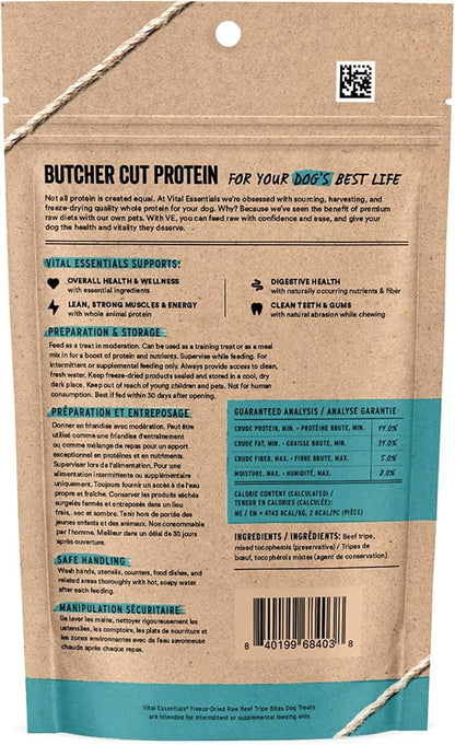 Vital Essentials Freeze Dried Dog Treats | Beef Tripe Bites, Single Protein | Premium Quality | Grain Free Training Treats for Dogs, 2.3 oz Bag