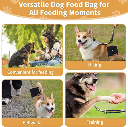Dog Treat Pouch, Hand Free Dog Training Treat Bag with Carabiner & Magnetic Buckle, Auto Closing Dog Walking Bag for Puppy Travel or Outdoor Use, Pet Feed Snack Reward Pocket, Black