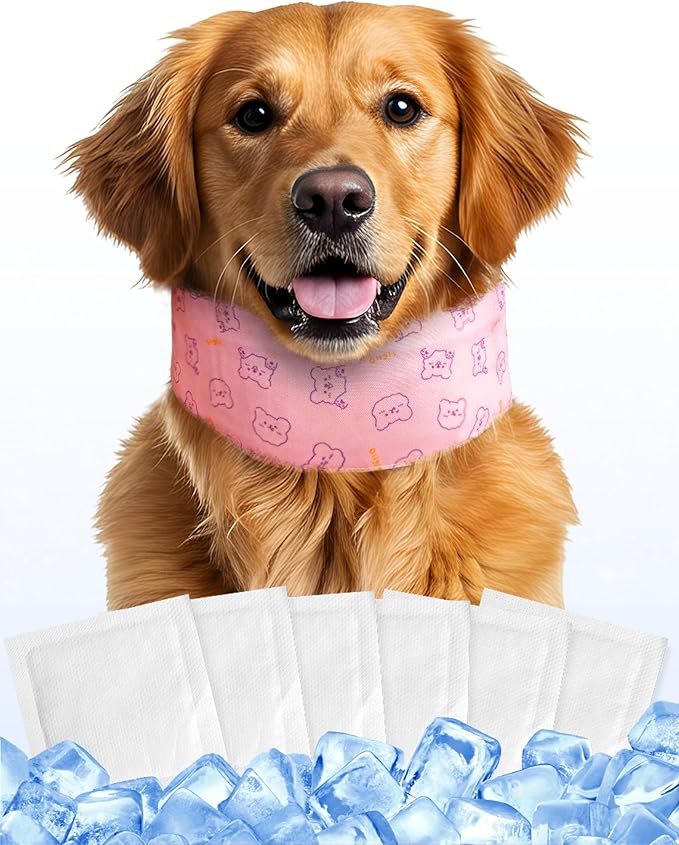Hosiwei Dog Cooling Collar with Ice Packs - Adjustable Pet Cooling Bandana for Summer, Reusable & Freezable Neck Wrap Scarf for Dogs - Hot Weather Chill Out Accessory