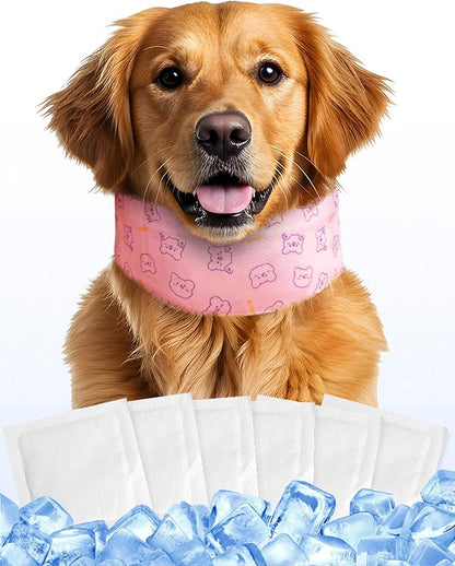 Hosiwei Dog Cooling Collar with Ice Packs - Adjustable Pet Cooling Bandana for Summer, Reusable & Freezable Neck Wrap Scarf for Dogs - Hot Weather Chill Out Accessory