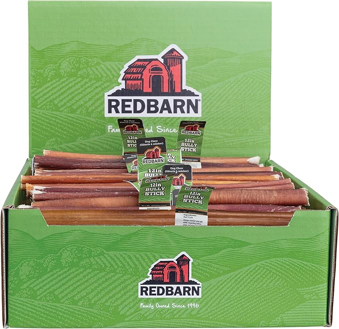 Redbarn 12" Bully Sticks for Dogs, Wrapped & Tagged Pet Chew Treat, Pack of 35