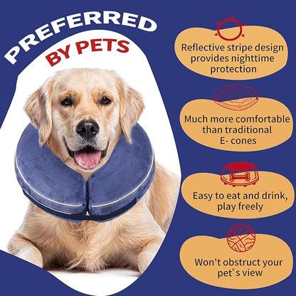 Inflatable Reflective Dog Cone Collar Alternative After Surgery,Doggie Recovery Dount Neck Ecollar,Adjustable Soft Dog Cone Collar for Small Medium Large Dogs (Blue, M)