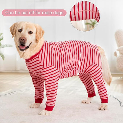 Yeapeeto Dog Onesie Surgery Recovery Suit for Large Medium Bodysuit Dogs Pajamas PJS Full Body for Shedding, Prevent Licking, Wound Protection, Cone Alternative… (Red Pink, 2XL)