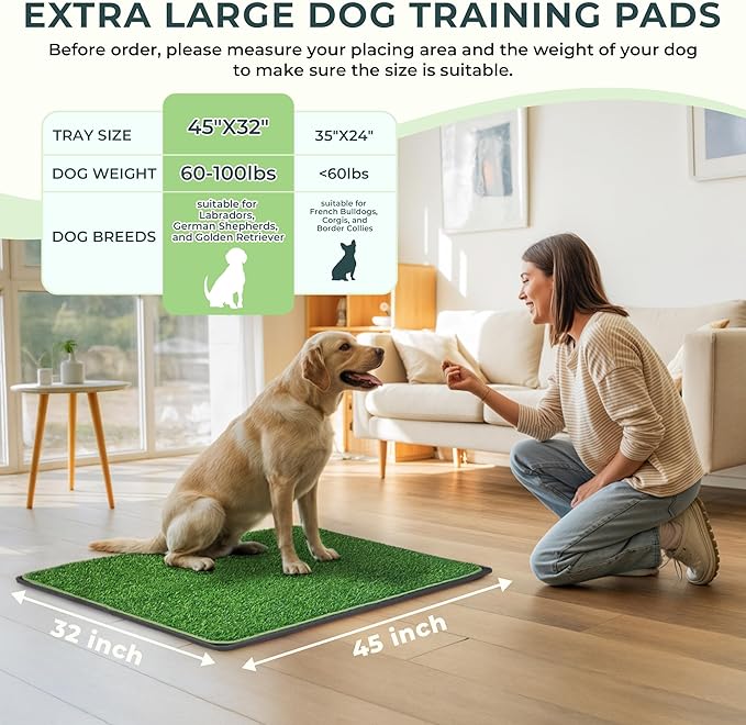 BurgeonNest Dog Grass Pad with Tray 45"x32", Includes Reusable Artificial Turf for Dog Litter Box, Ultra-Absorbent Washable Pee Pad & EVA Material Tray for Balcony, Apartment & Indoor/Outdoor Use